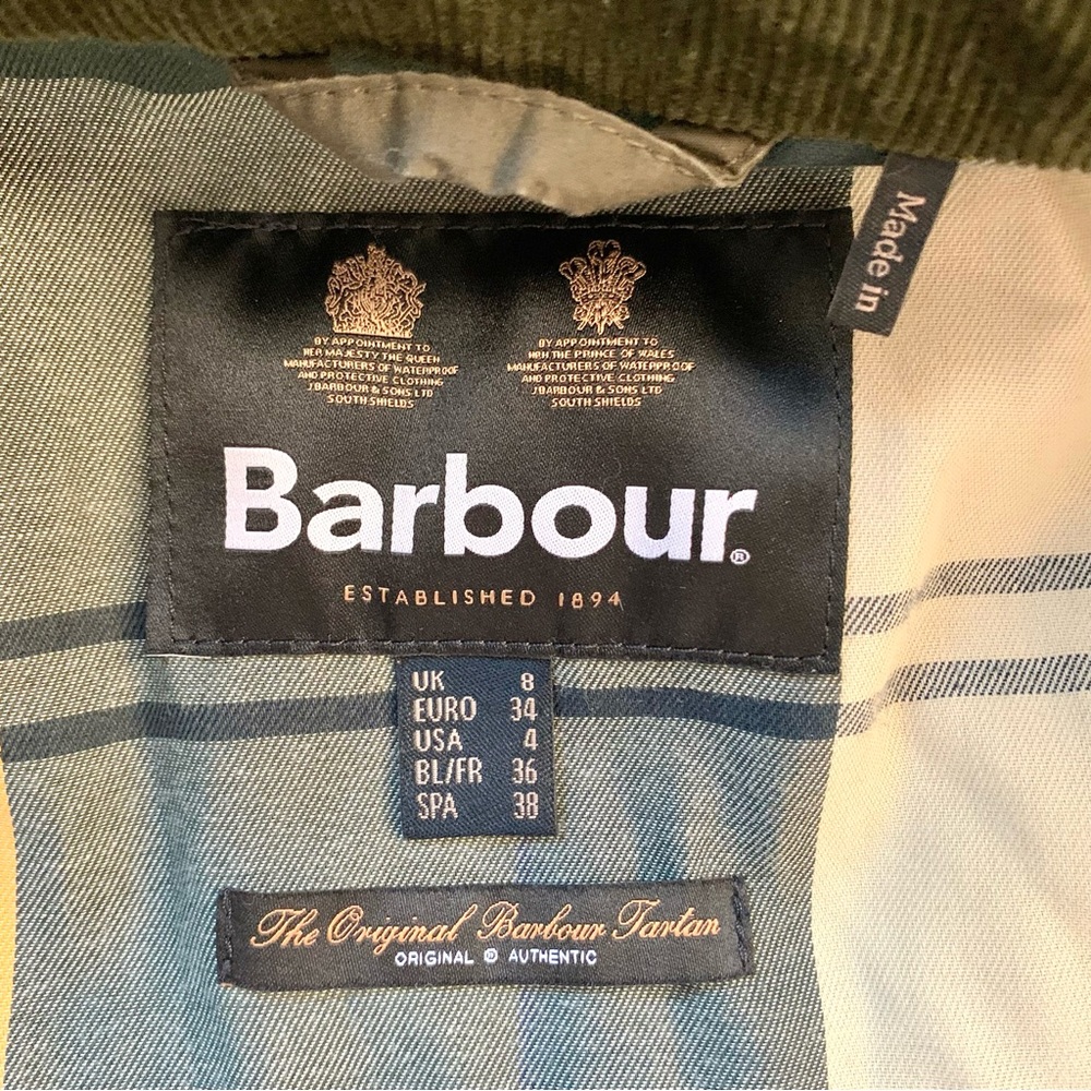 Barbour Garnock Showerproof Jacket with corduroy collar khaki green US 4 SM MED - Picture 9 of 16